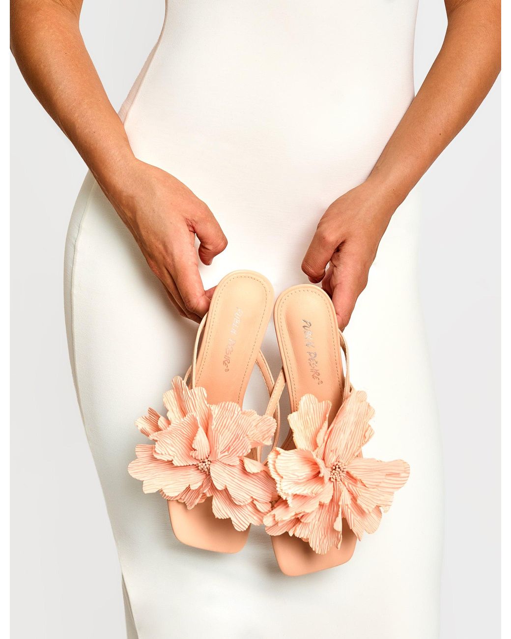 Public Desire Natural Varley Peach 3-d Flower Mule Mid Heels