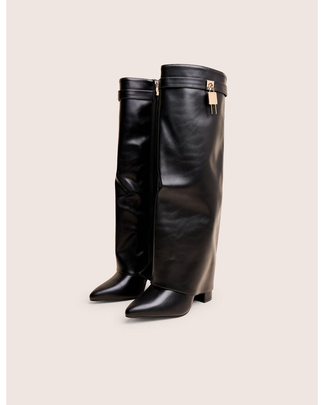 Public Desire Reese Black Fold Over Pu Knee High Boots