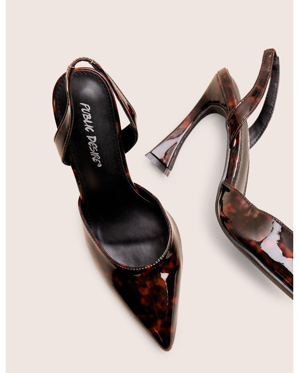 Public Desire Natural Slow Burn Amber Tortoise Sling Back Court Heels