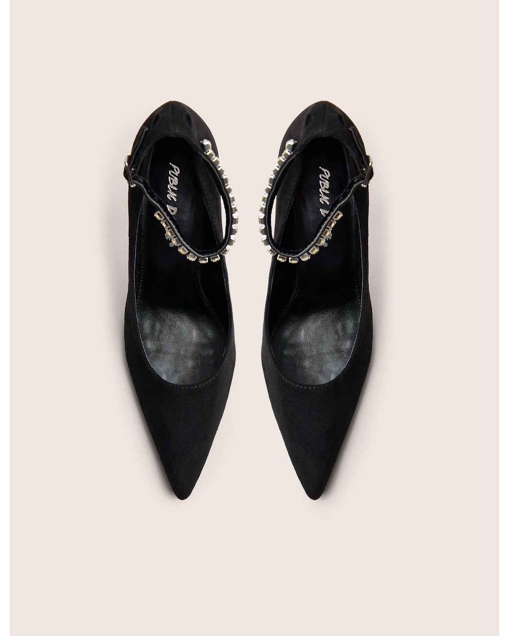 Public Desire Natural Chantilly Black Embellished Ankle Strap Court Heels