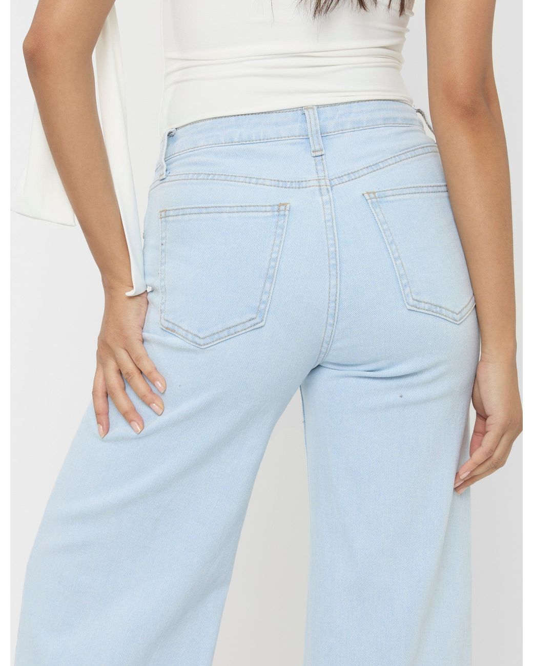 Public Desire Mid Rise Wide Leg Jeans Light Blue