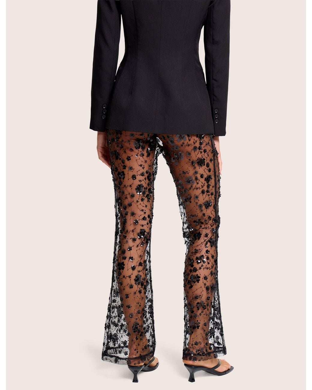 Public Desire Multicolor High Waist Sheer Sequin Embellished Flare Trousers Black