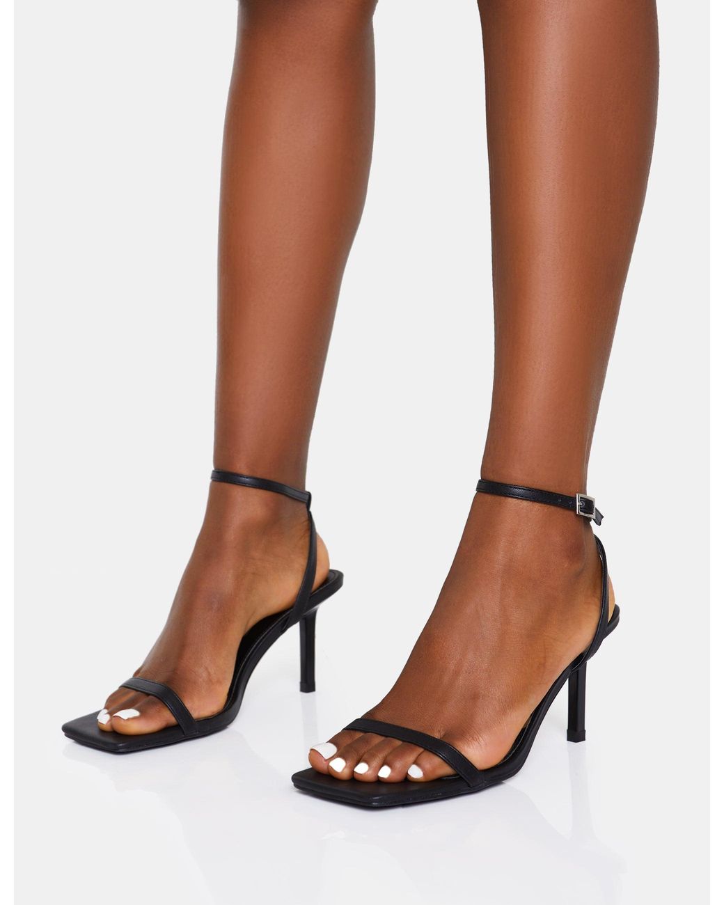 Public Desire Brown Yara Black Pu Barely There Mid Stiletto Heels