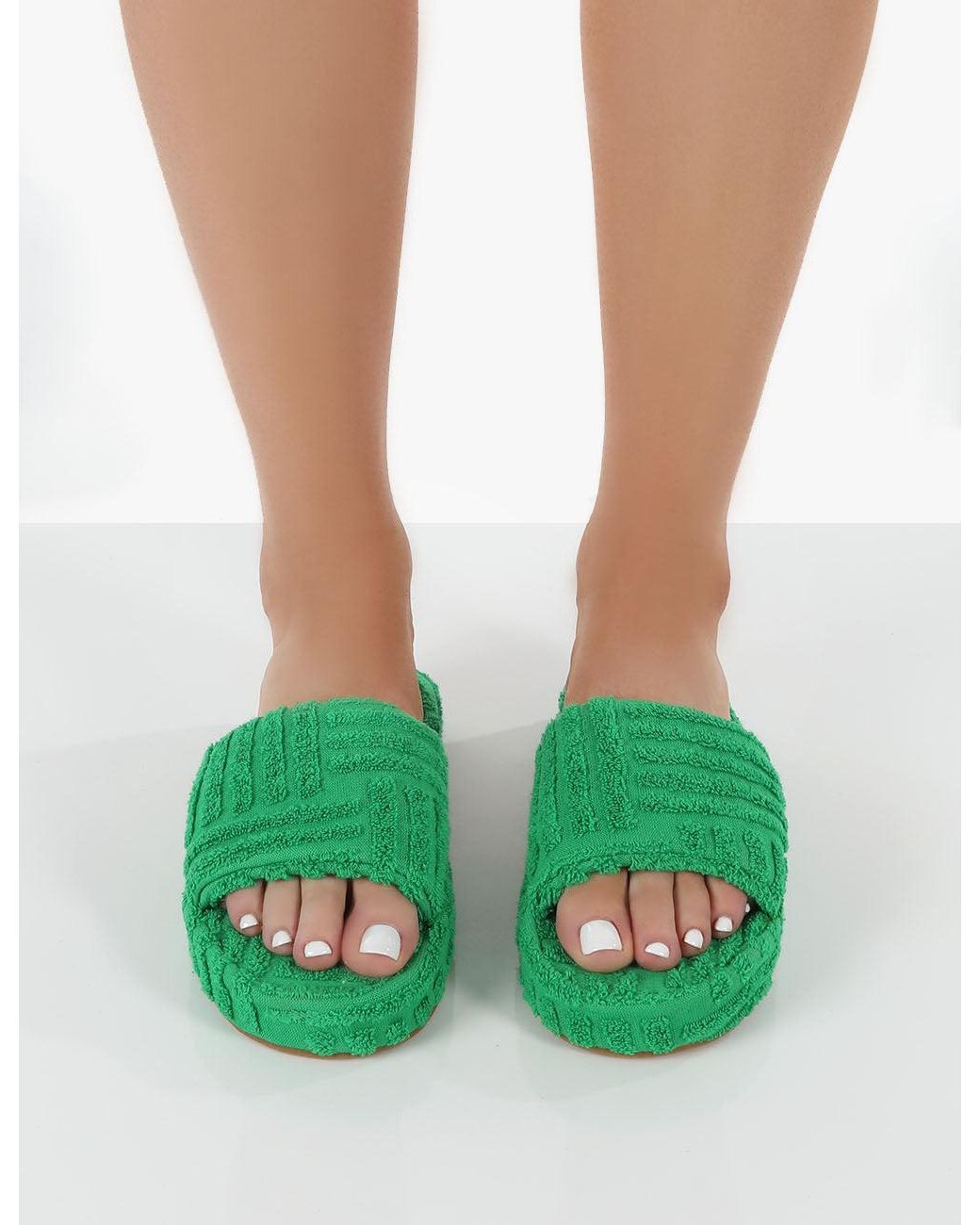 Public Desire Juicy Green Terry Towelling Slider Slippers