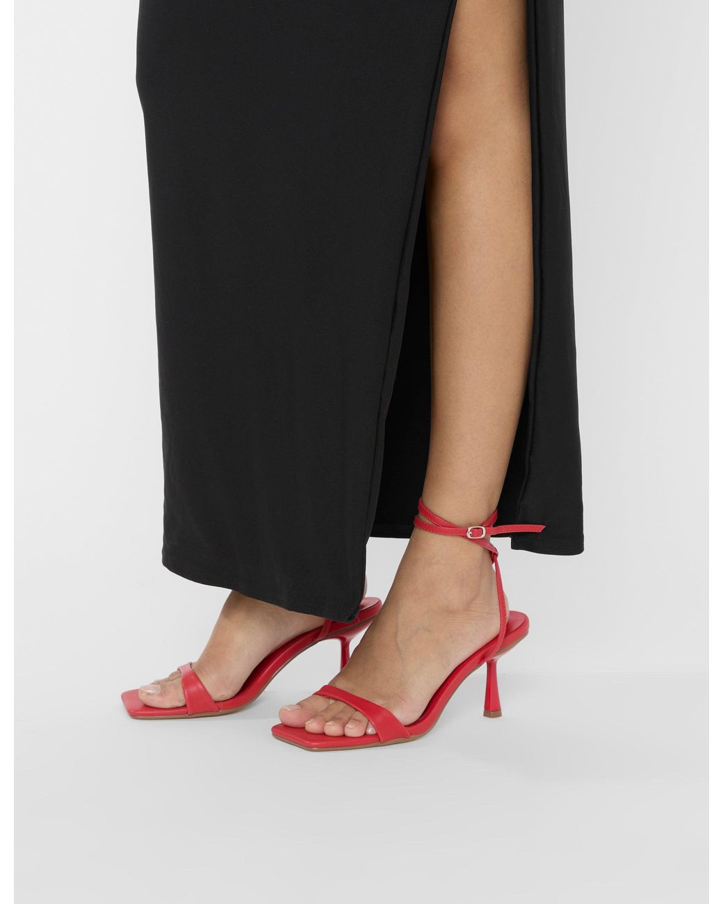 Public Desire Black Mawu Red Pu Strappy Barely There Mid Heels