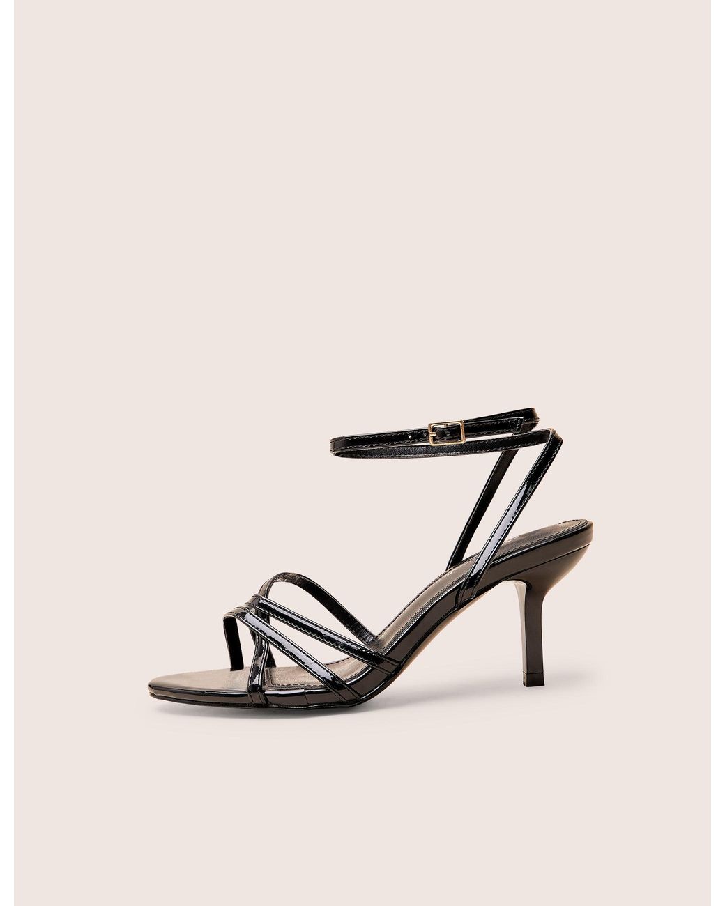Public Desire Natural Juliette Black Minimal Strap Detail Kitten Heels