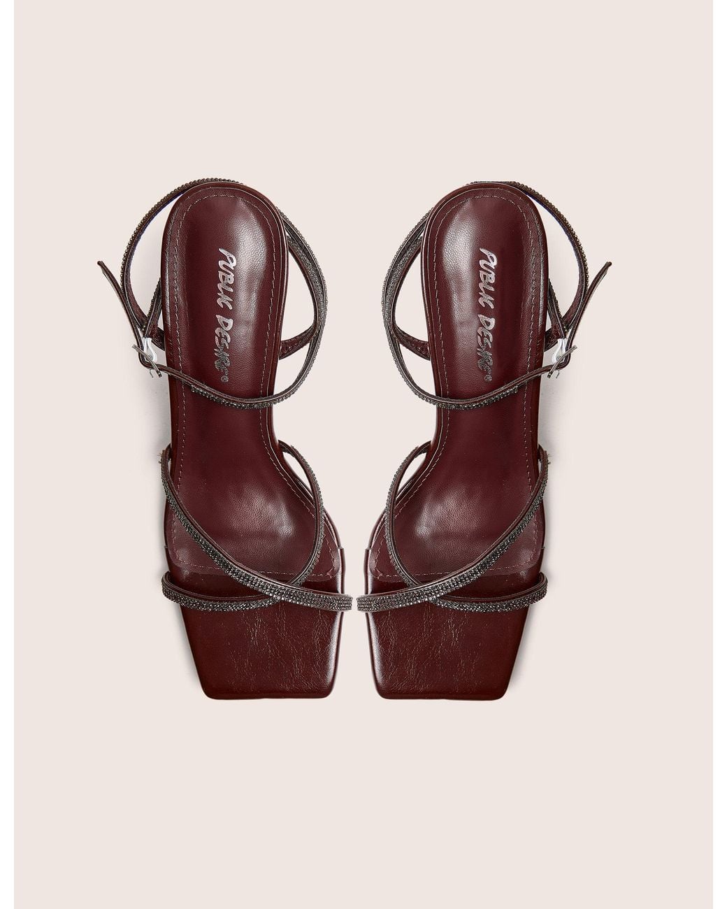 Public Desire Natural Belsa Burgundy Diamante Strappy High Heel