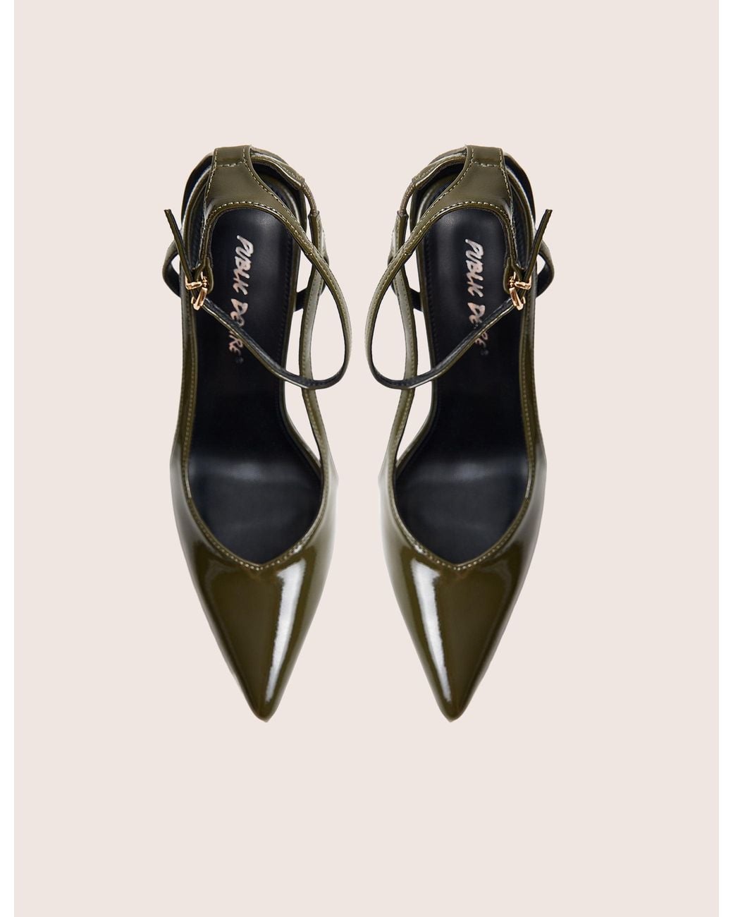 Public Desire Natural Allegedly Khaki Patent Cut Out Detail Ankle Strap Court Shoes