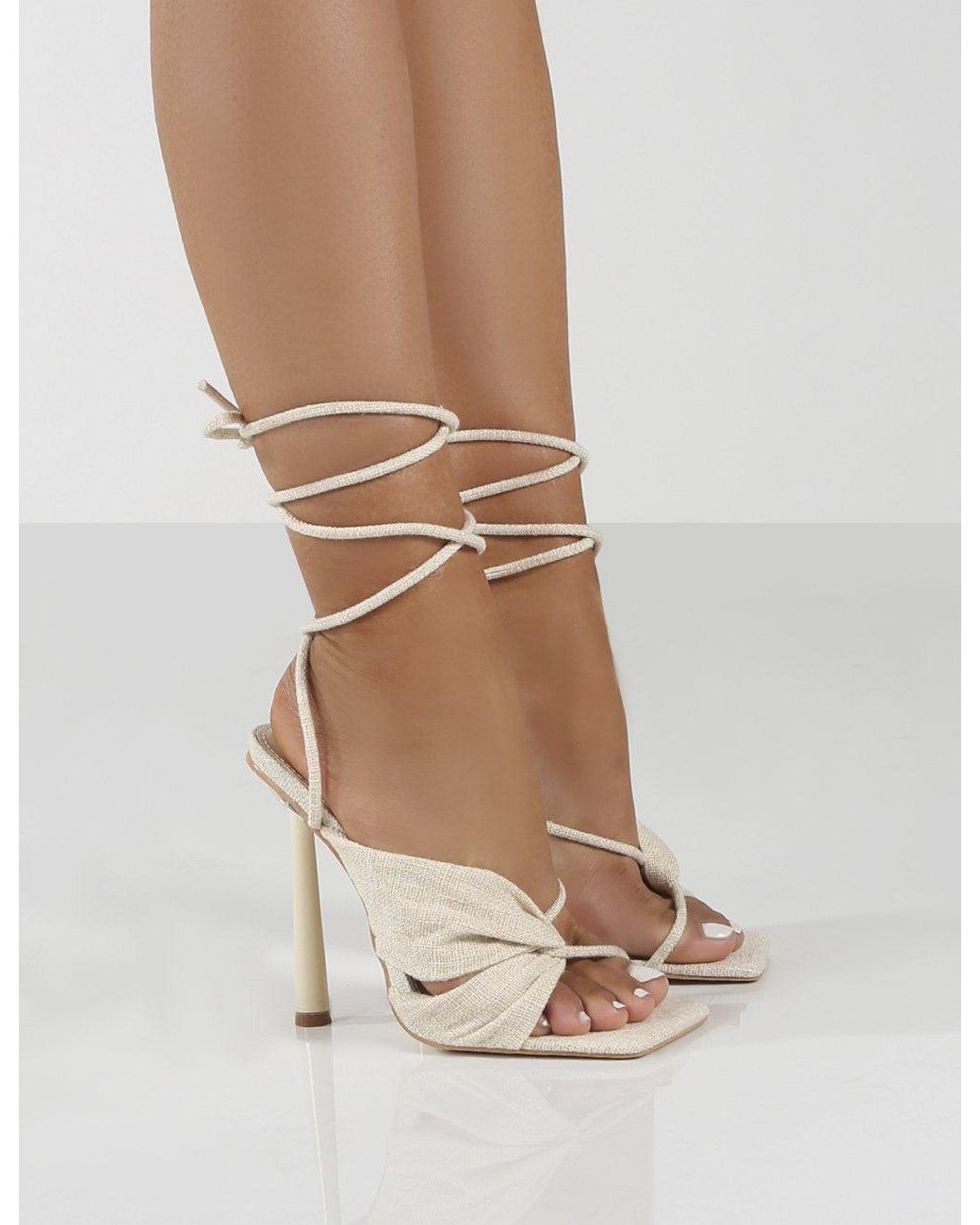 Public Desire Soiree Natural Linen Cross Over Strappy Lace Up