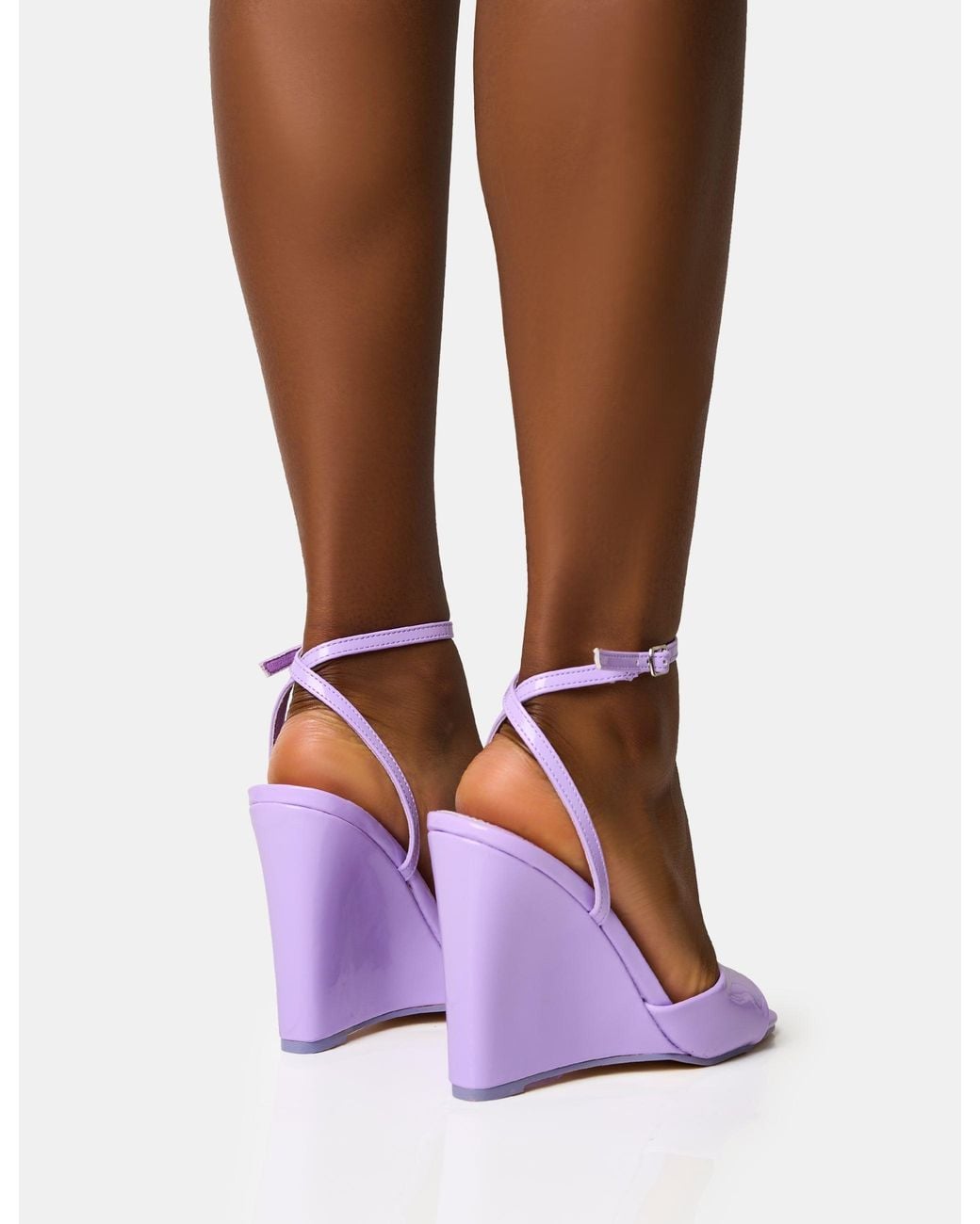 Public Desire White Connection Lilac Strappy Peep Toe Wedges