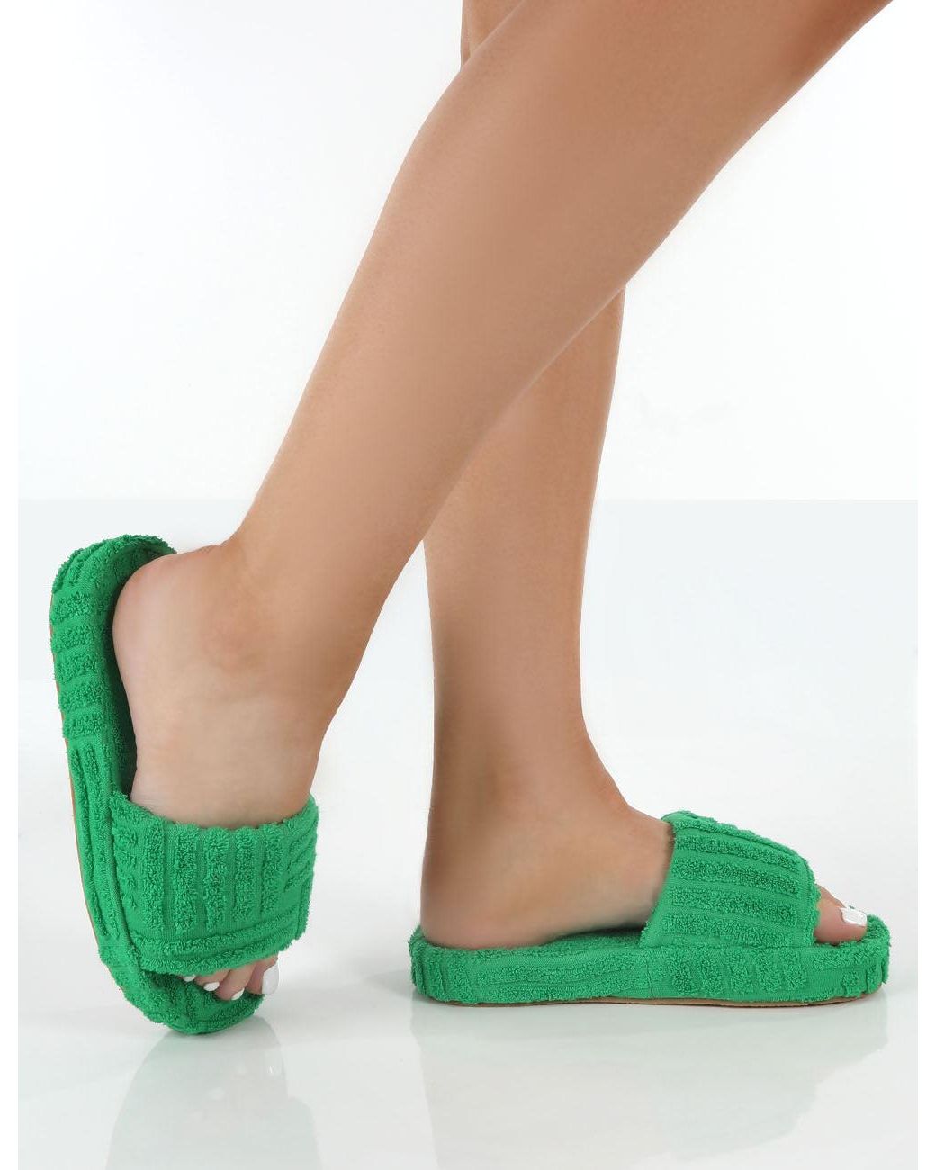 Public Desire Juicy Green Terry Towelling Slider Slippers
