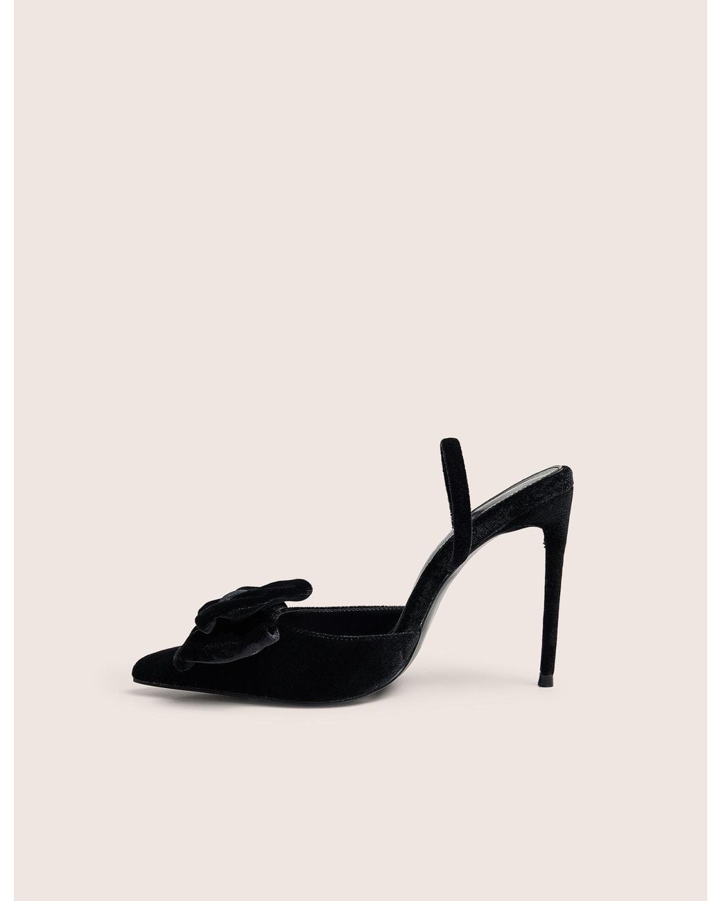 Public Desire Natural Pepper Black Velvet Bow Detail Slingback High Heels