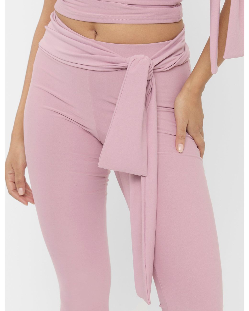 Public Desire Pink Knot Detail Tie Side Luxe Slinky Capri Pants Mauve