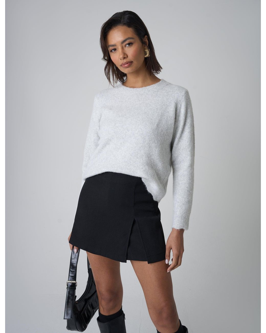 Public Desire Gray Gold Button Detail Knit Cardigan Grey