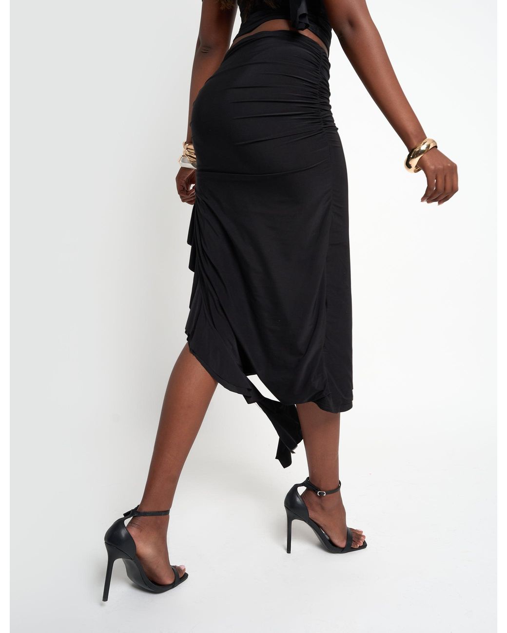 Public Desire White Drape Detail Luxe Slinky Maxi Skirt Black