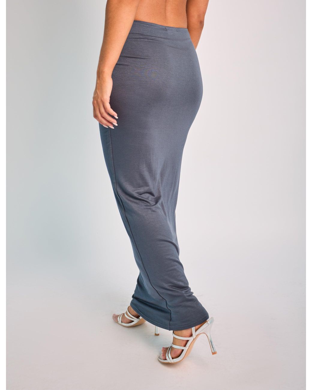 Public Desire Blue Tubular Maxi Skirt Co Ord Slate