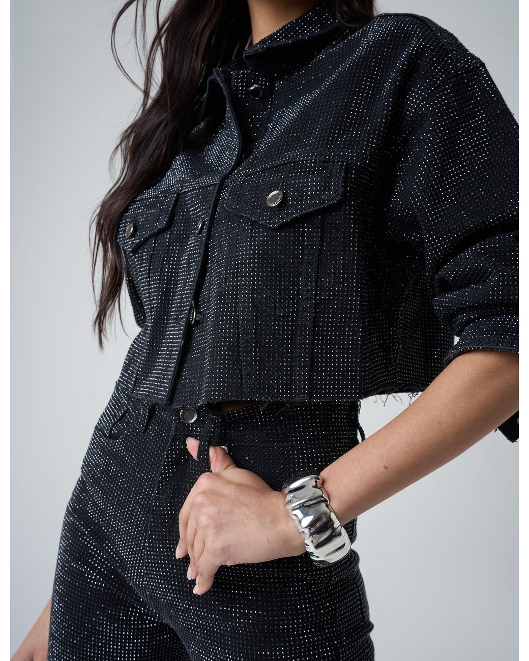 Public Desire Multicolor Diamante Straight Fit High Rise Denim Jeans Black