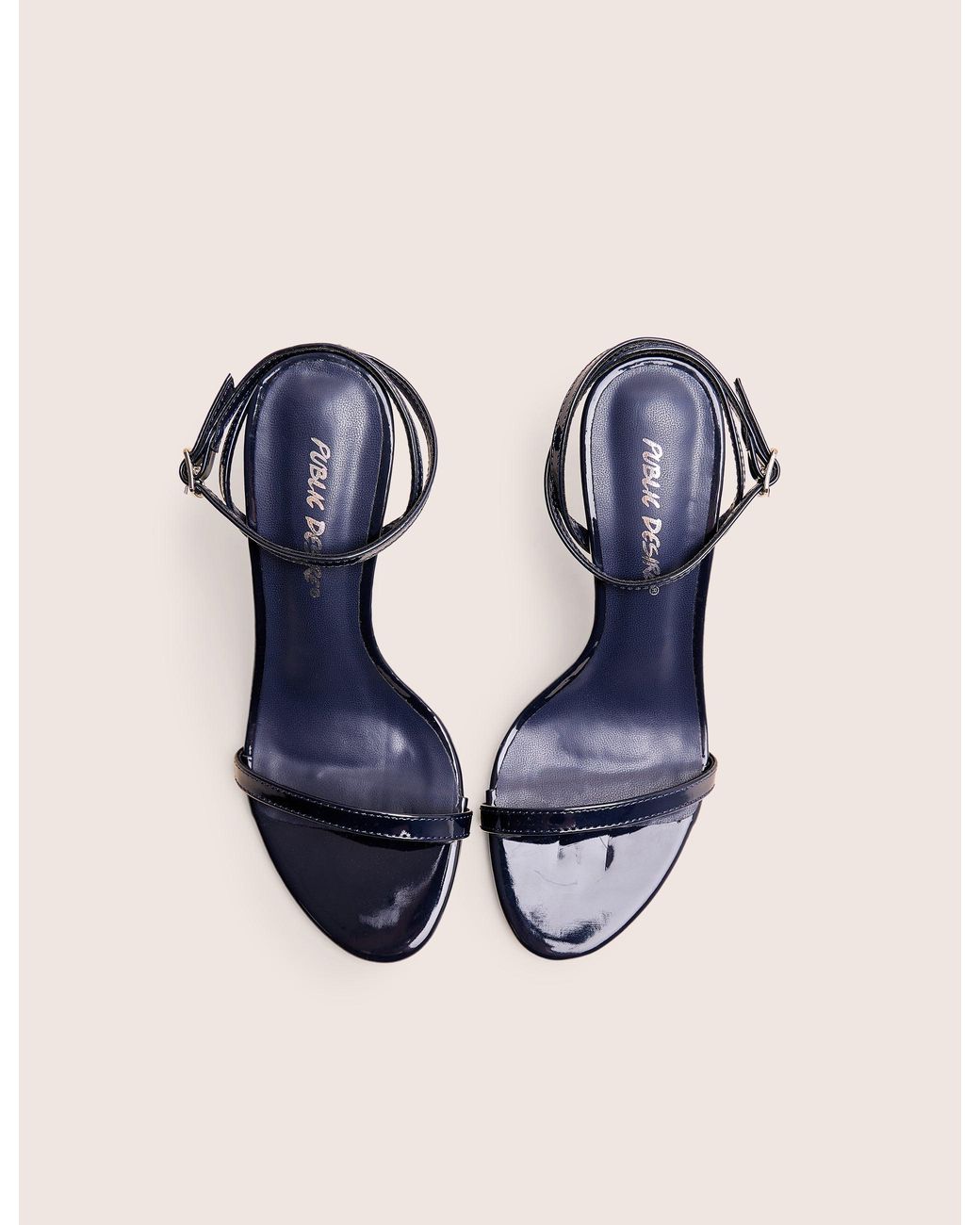 Public Desire Natural Selene Navy Patent Curved Heels Barely There