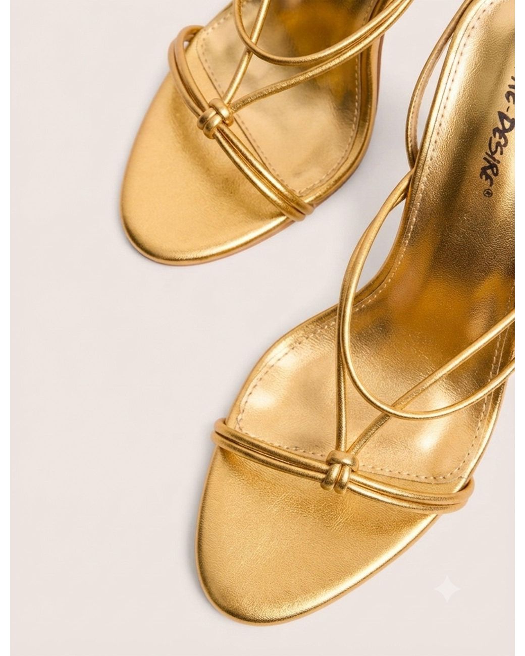 Public Desire Natural Marcel Gold Strappy Ankle Tie High Heels