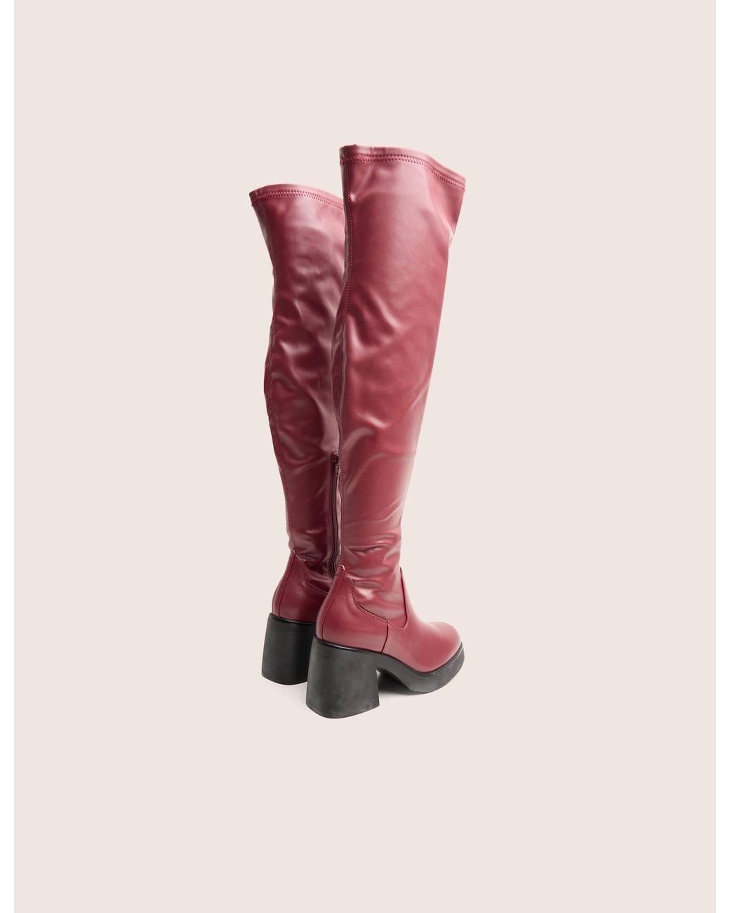 Public Desire Sensored Burgundy Chunky Sole Sock Over The Knee Boots