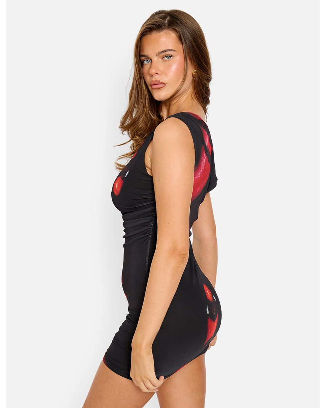 Public Desire Twist Strap Snake Print Dress Black & Red