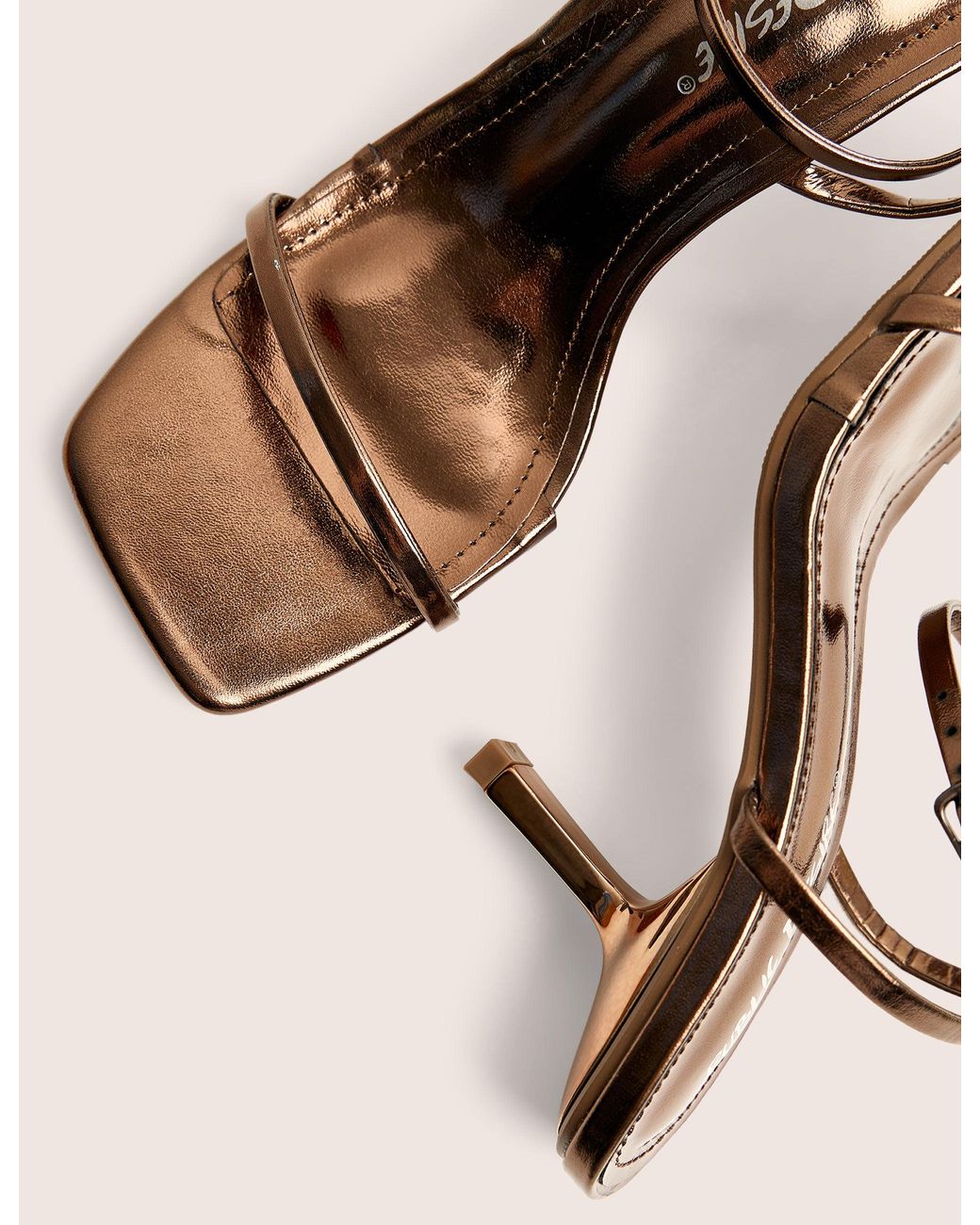 Public Desire Brown Natalya Bronze Barely There Square Toe Stiletto Mid Heels