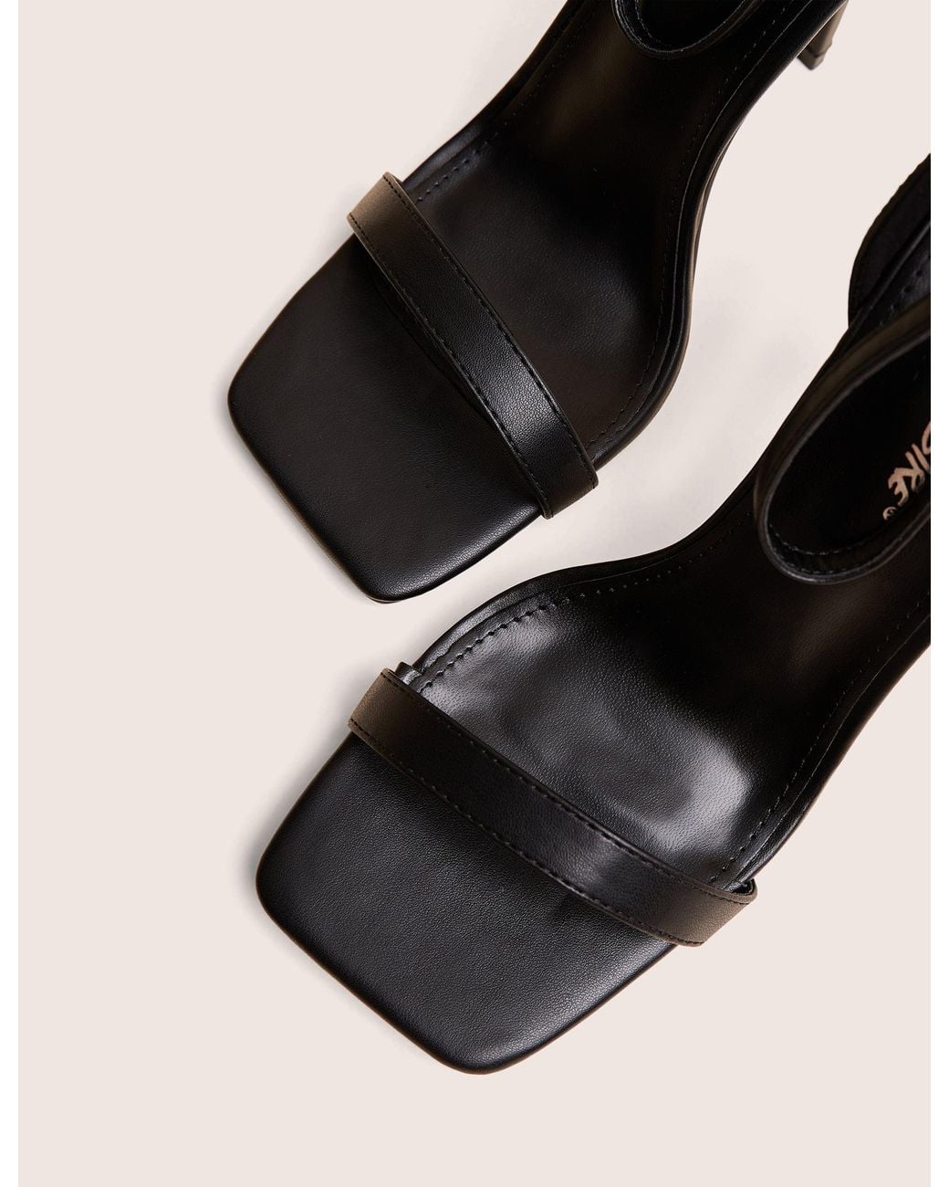 Public Desire Brown Chaos Black Pu Square Toe Strappy Barely There Stiletto Heel