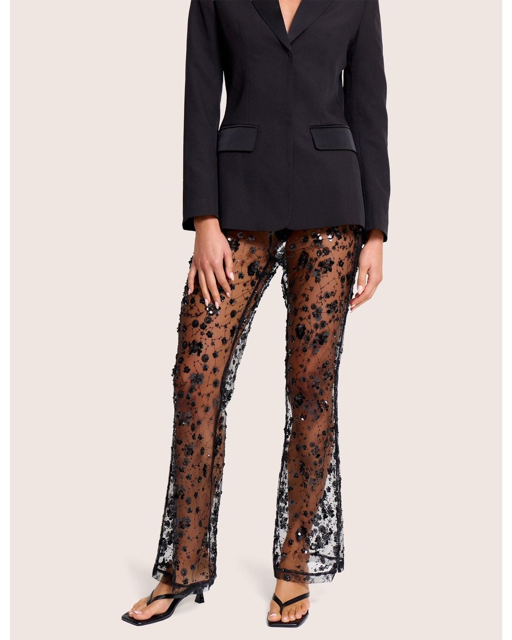 Public Desire Multicolor High Waist Sheer Sequin Embellished Flare Trousers Black