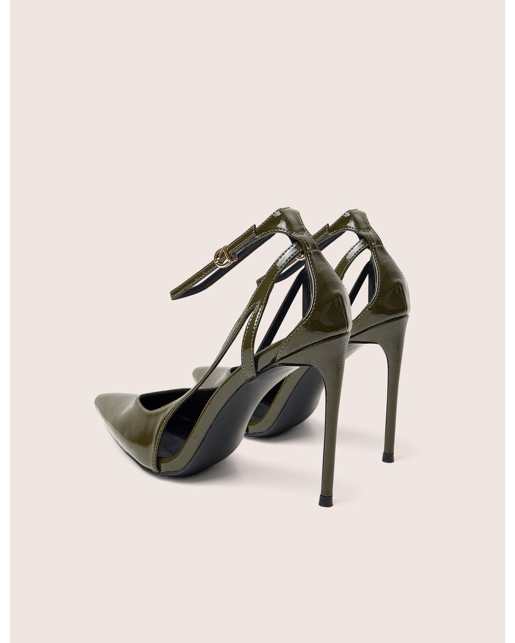Public Desire Natural Allegedly Khaki Patent Cut Out Detail Ankle Strap Court Shoes