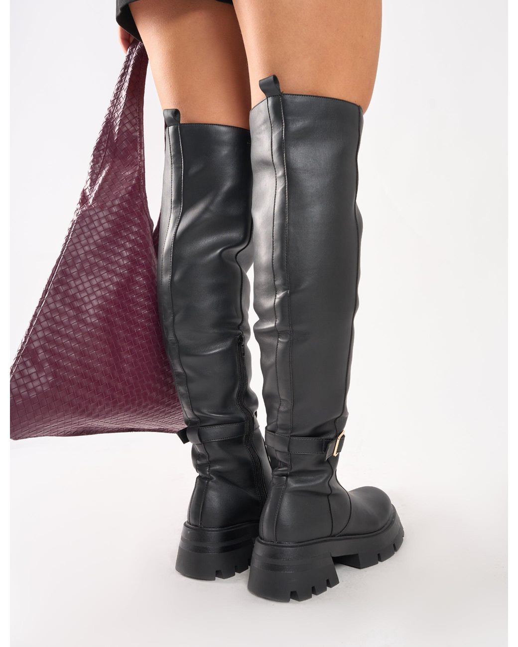 Public Desire Zelda Black Pocket And Zip Detail Over The Knee Boots