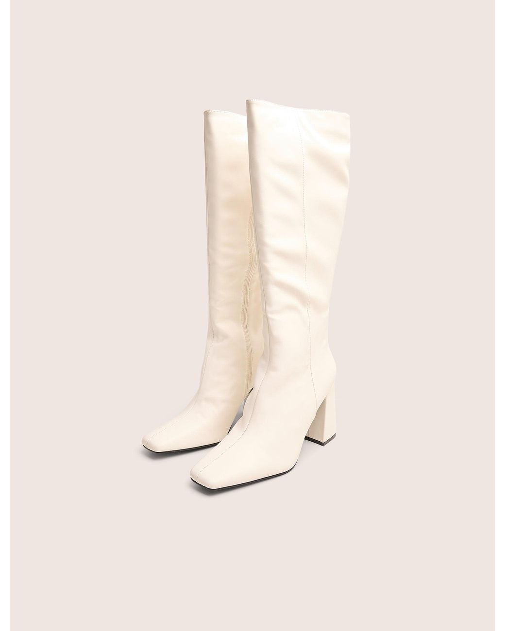 Public Desire Apology White Pu Knee High Block Heel Boots