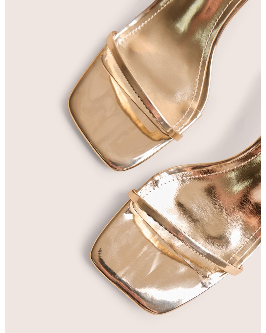 Public Desire Brown Natalya Gold Barely There Square Toe Stiletto Mid Heels