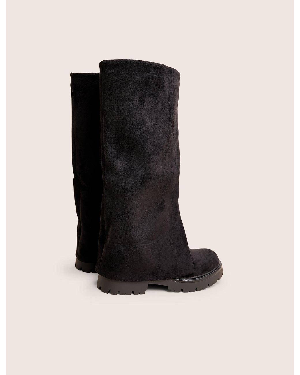 Public Desire Dusty Black Chunky Sole Faux Suede Fold Over Boots