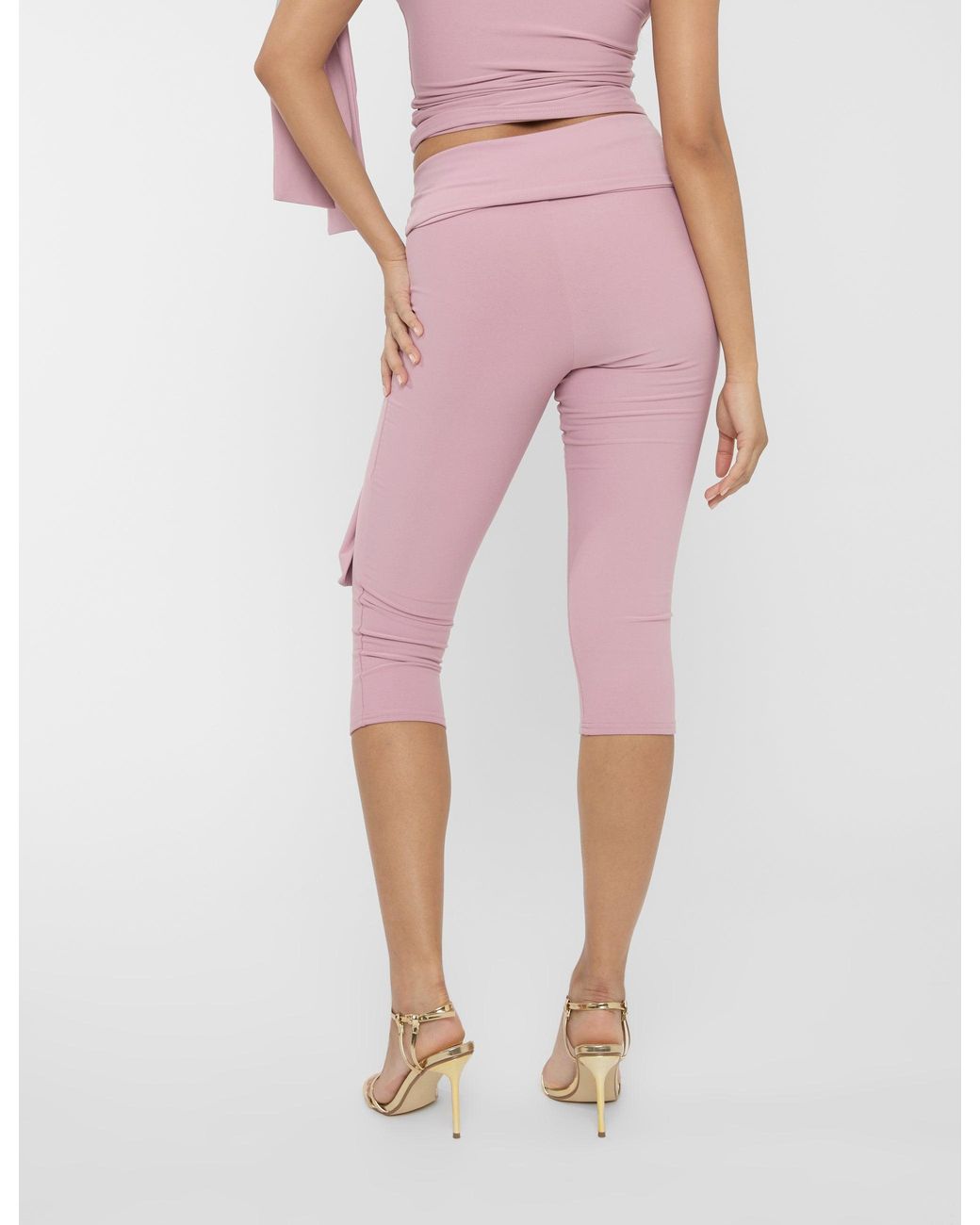 Public Desire Pink Knot Detail Tie Side Luxe Slinky Capri Pants Mauve