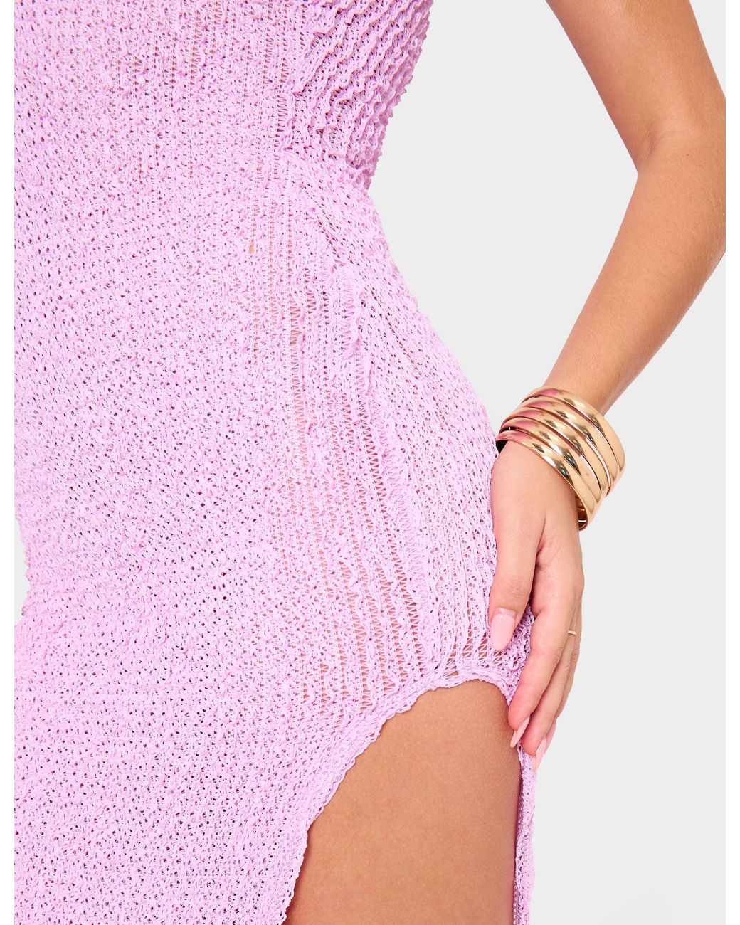 Public Desire Pink Textured Bandeau Side Split Detail Midaxi Dress Lilac