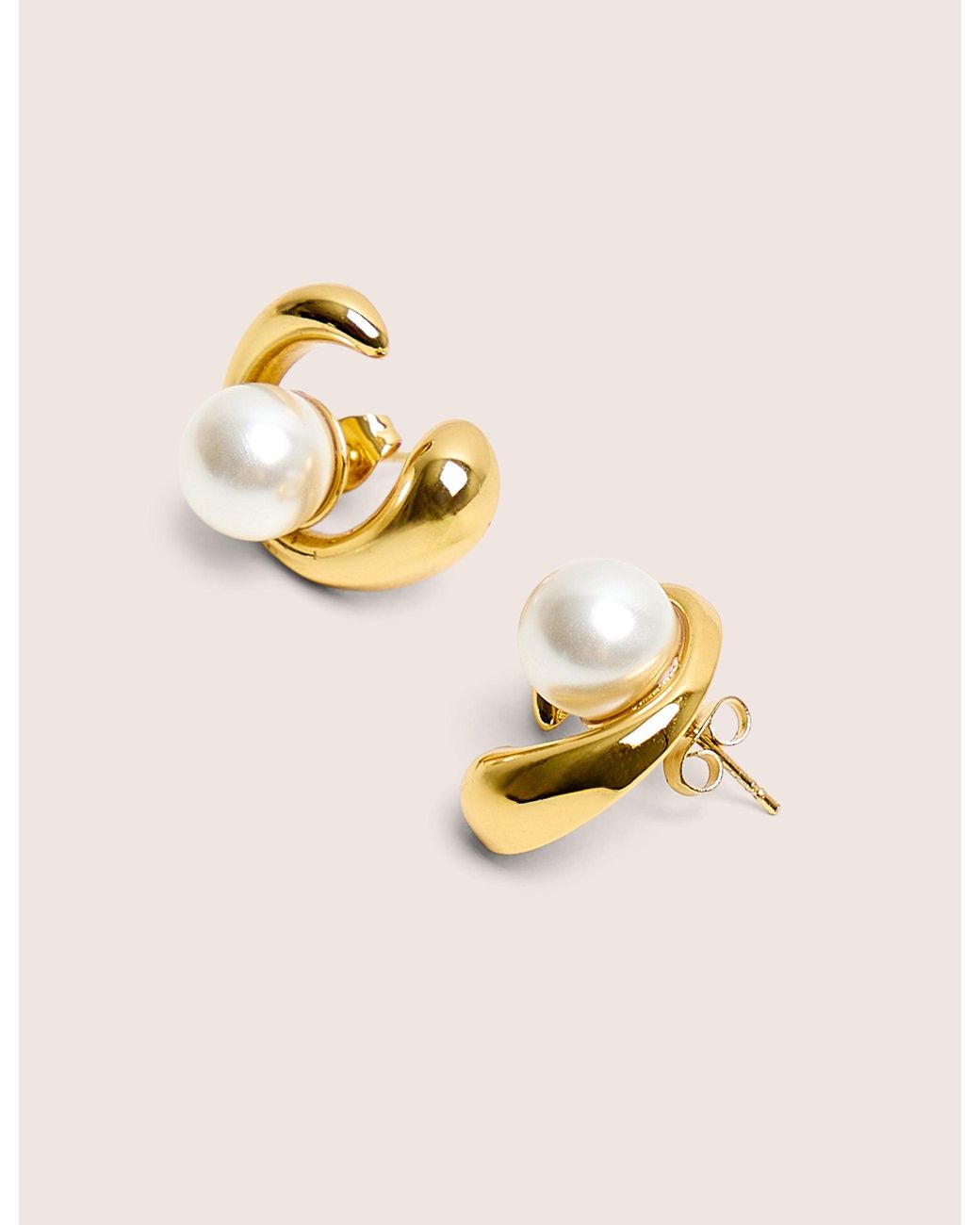 Public Desire Metallic Gold Plated Pearl Abstract Shape Earrings