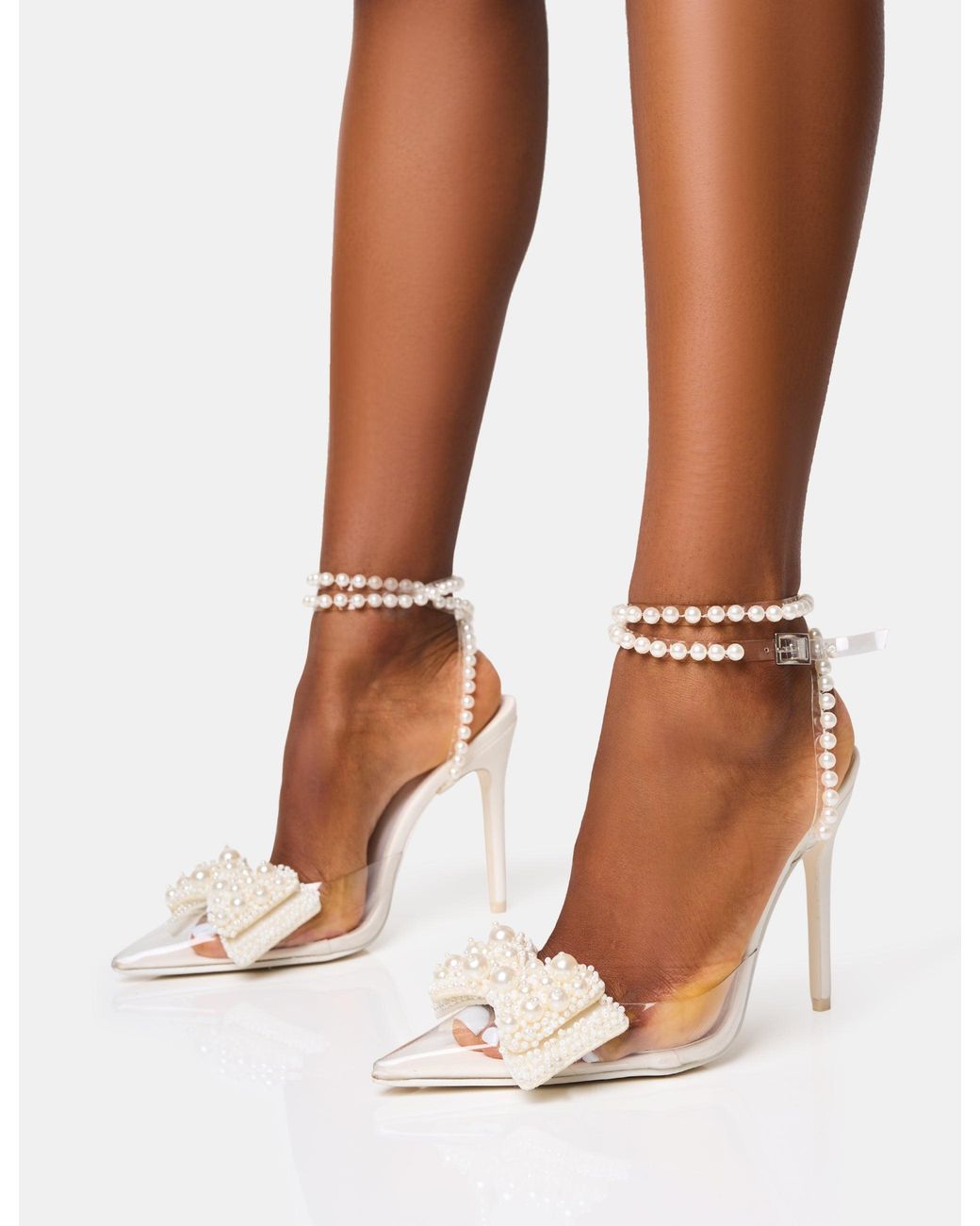 Public Desire Glitzy Perspex Pearl Bow Embellished Court Heels in Brown Lyst UK