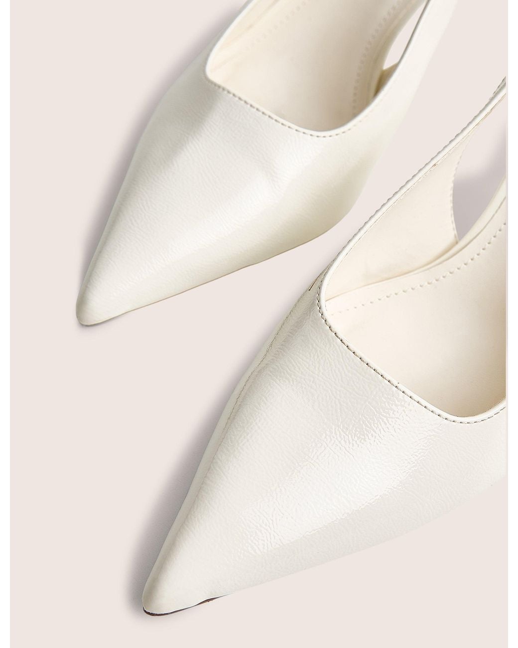 Public Desire Natural Louis Off White Patent Ankle Strap Court Mid Heel