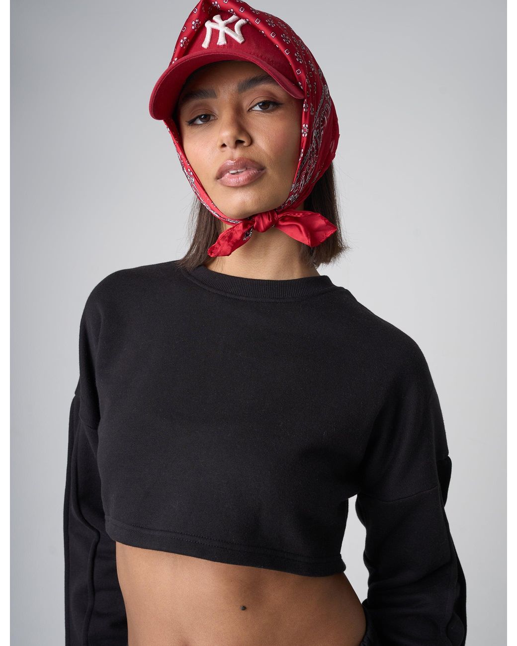 Public Desire Seam Detail Oversized Crop Sweatshirt Black
