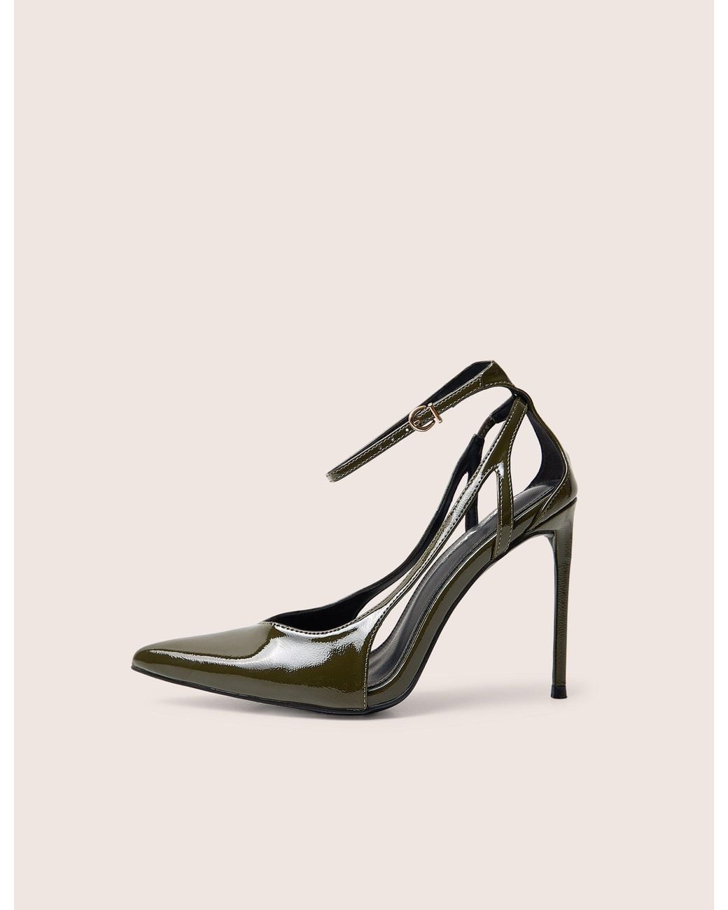 Public Desire Natural Allegedly Khaki Patent Cut Out Detail Ankle Strap Court Shoes