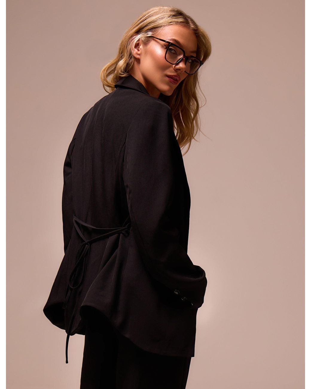 Public Desire Natural High Waist Tailored Wide Leg Trouser Black