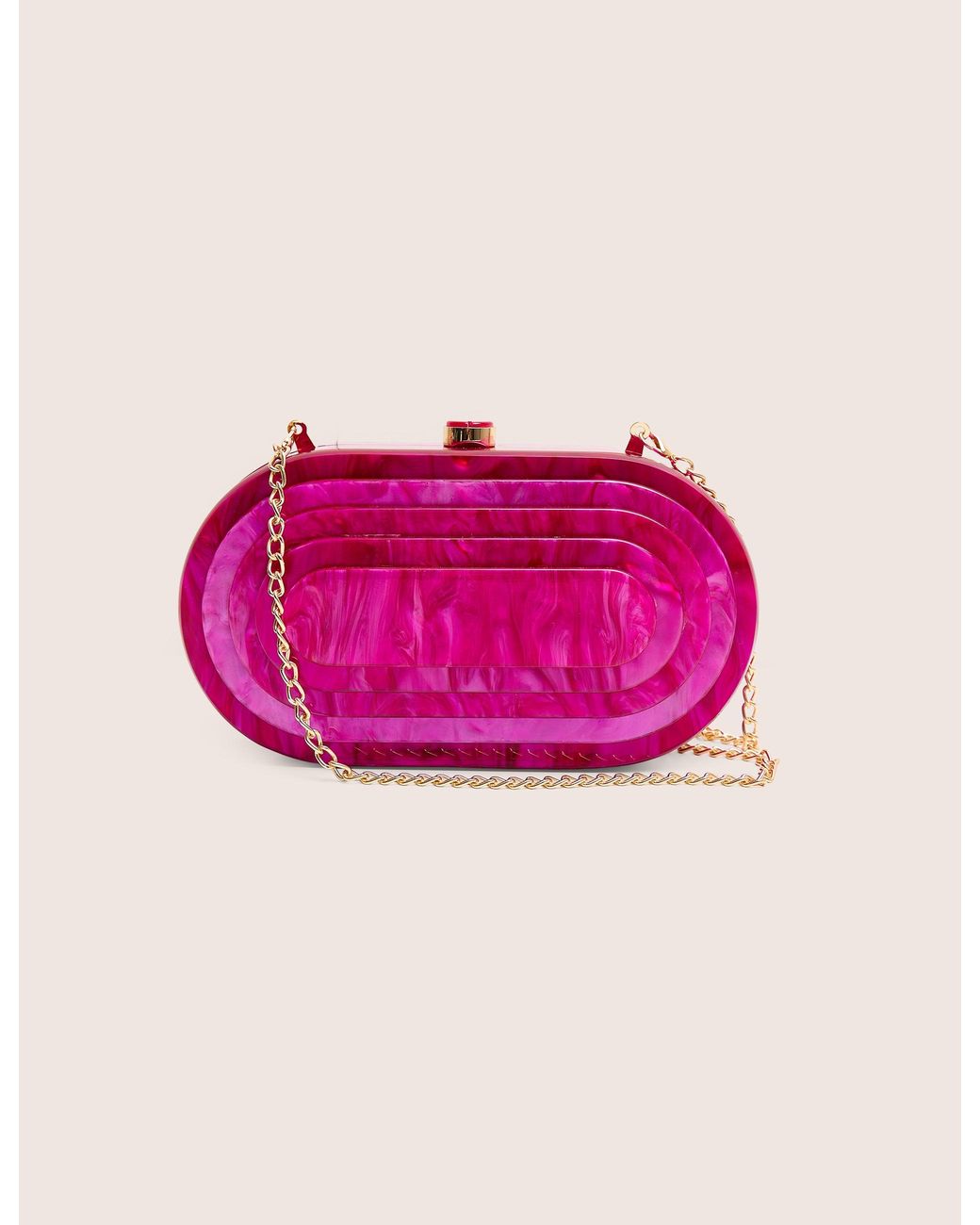 Public Desire Pink The Cleo Marble Resin Oval Clutch Bag