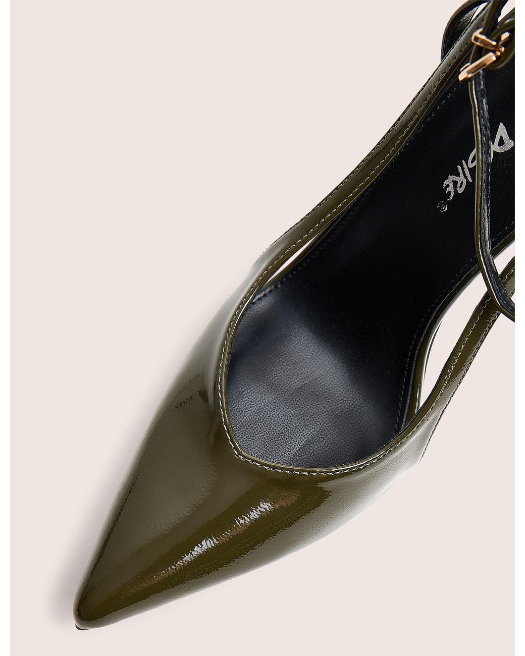 Public Desire Natural Allegedly Khaki Patent Cut Out Detail Ankle Strap Court Shoes