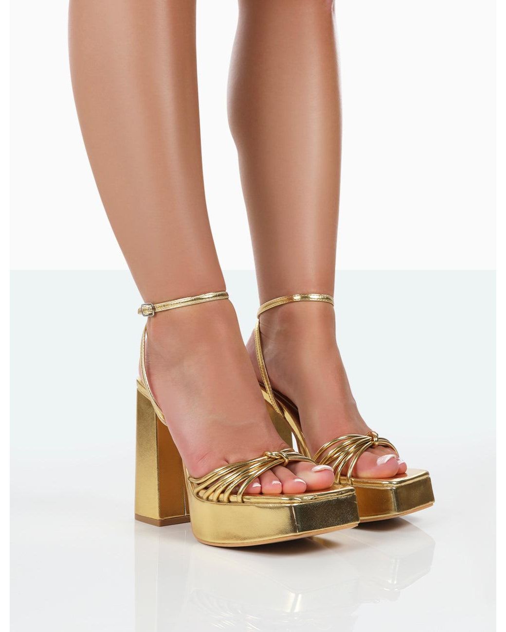 Gold block 2024 strappy heels