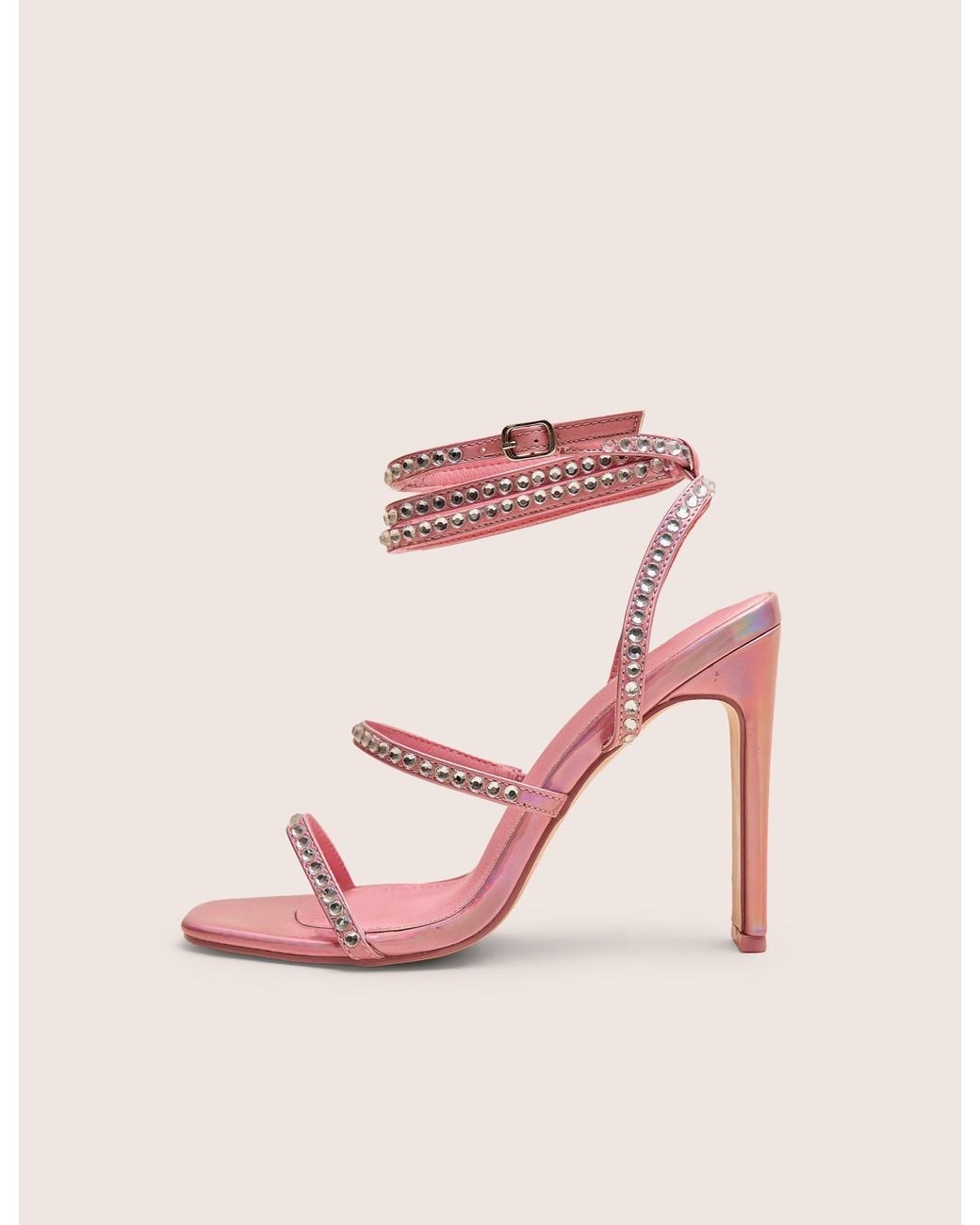 Public Desire Ultra Chic Pink Diamante Strappy Square Toe Slim Block Illusion Heel