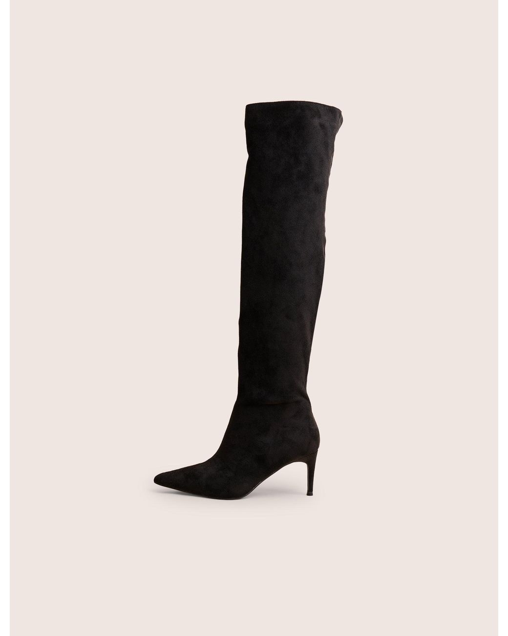 Public Desire Ellen Black Suedette Pointed Toe Over The Knee Boots