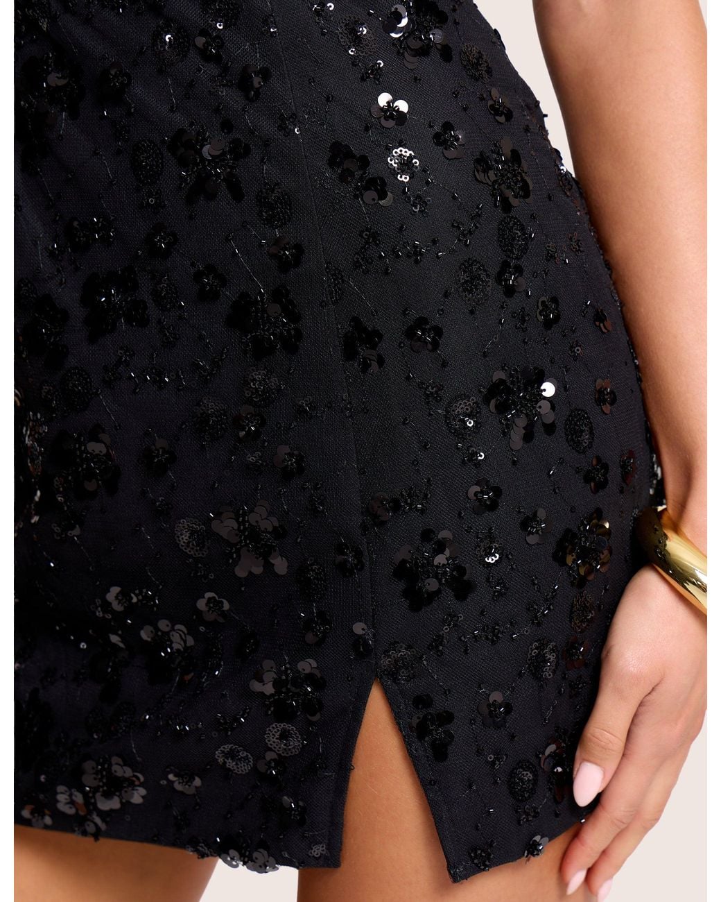 Public Desire Embellished Floral Sequin Square Neck Mini Dress Black
