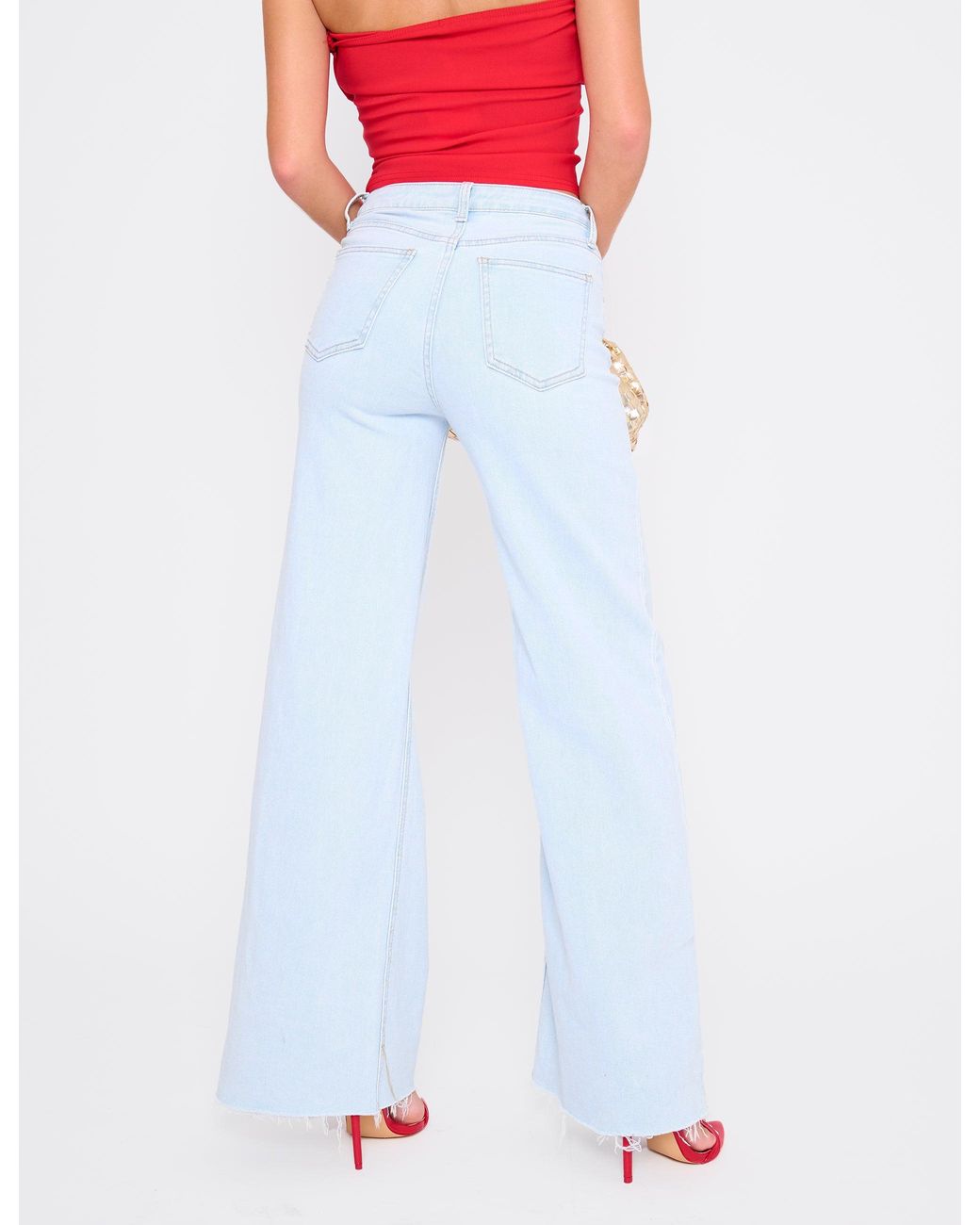 Public Desire Mid Rise Wide Leg Jeans Light Blue