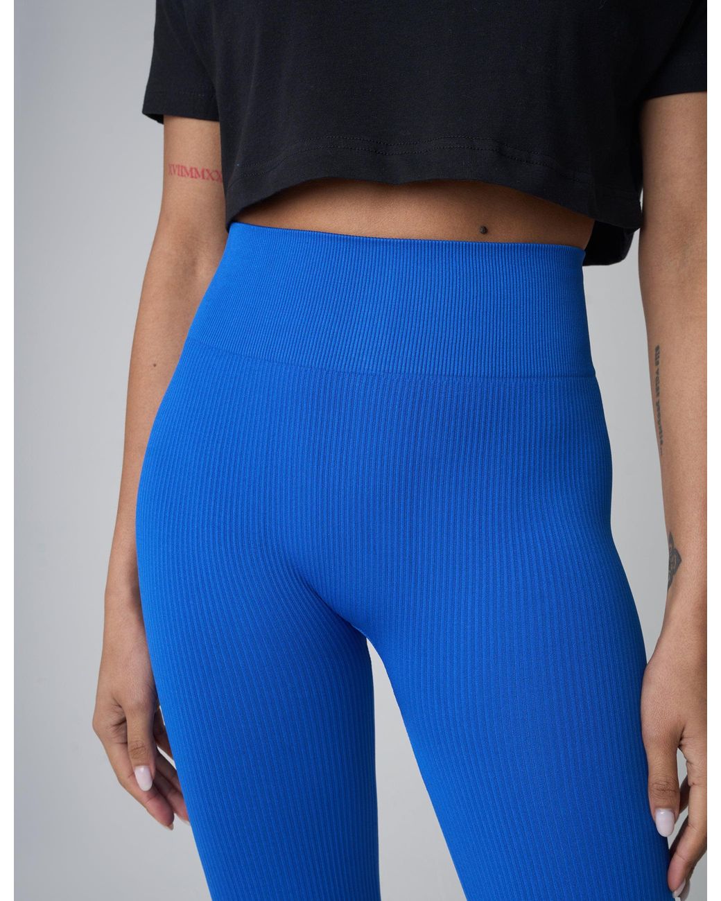 Public Desire Ribbed High Waisted Leggings Cobalt Blue
