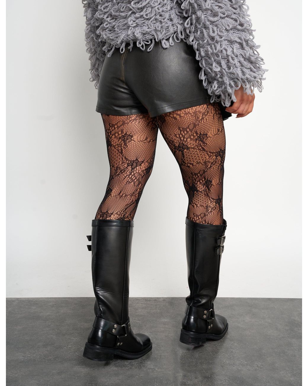 Public Desire Gray Faux Leather Belted Mini Skort Black